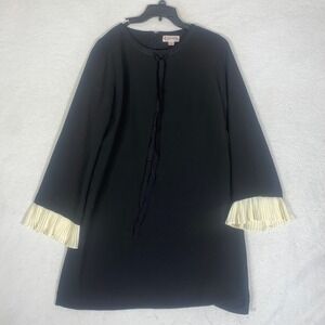 Nanette Lepore Shift Dress Women's‎ 12 Black Tie Neck Contrast Pleated Cuffs